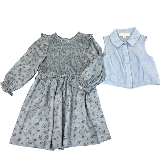 Zara Kids Other - Zara Dress & Top‎ Set Kids 6-7 Floral Smocked Ruffle Boho Cottagecore Baby Blue